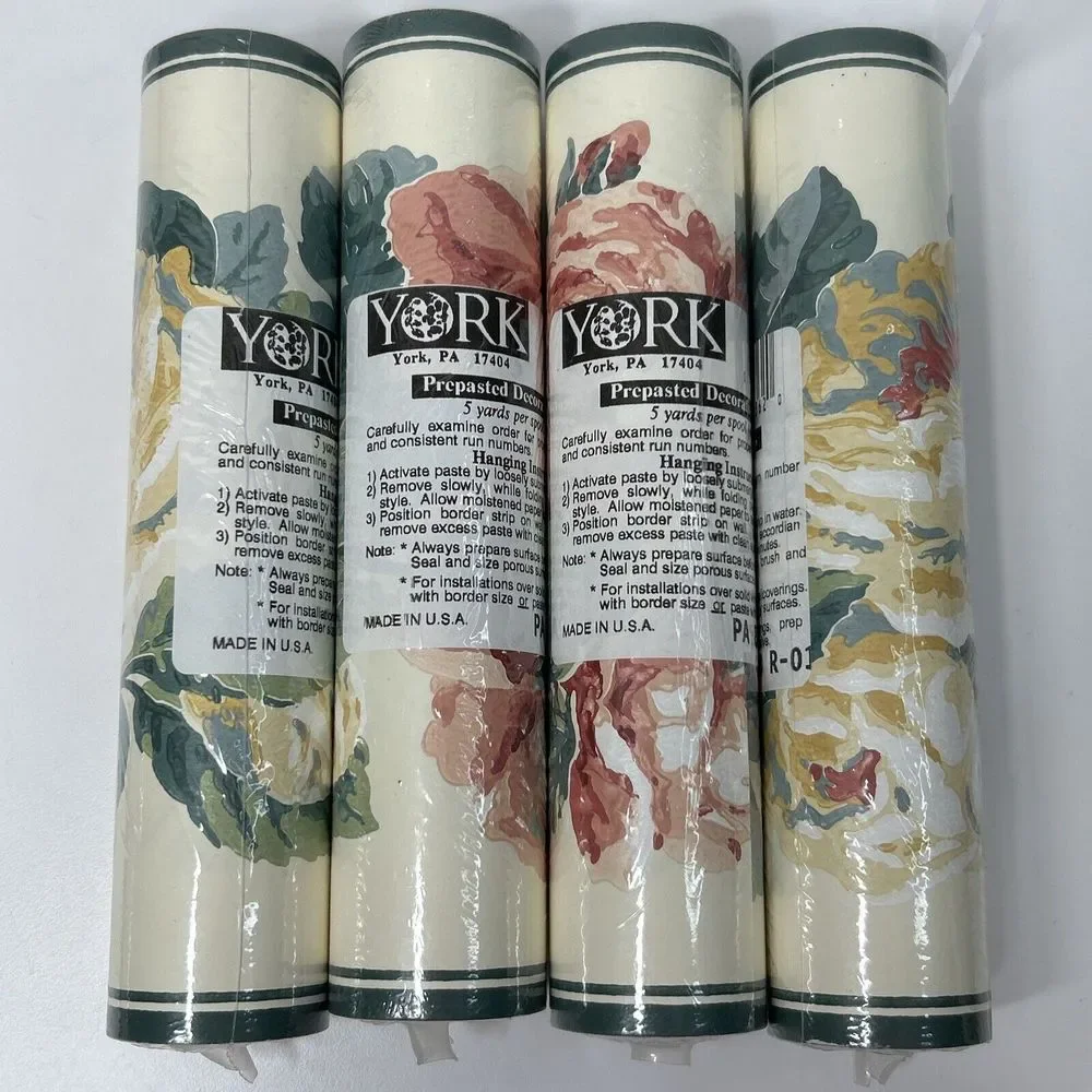 York Prepasted Wallpaper Border Floral Cottage Pink Rose Grandma Core Lot Of 4